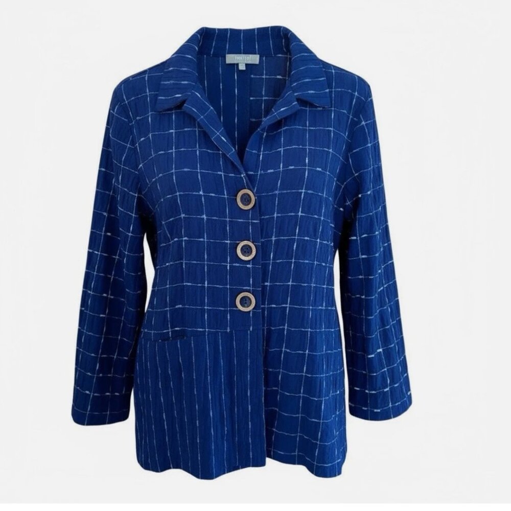 Habitat Wearable Art Blue Embroidered Statement Button Tunic Top Women's XS